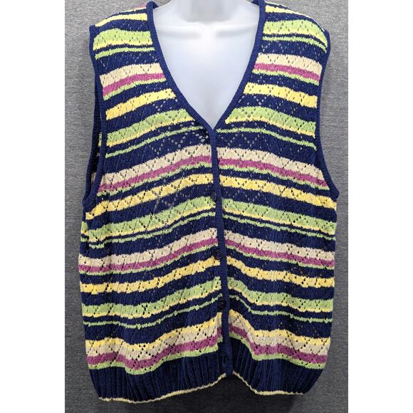 NORTHERN REFLECTIONS Sweater Vest - Striped, Knit, Grandmacore, Button, Size XL - Picture 1 of 4